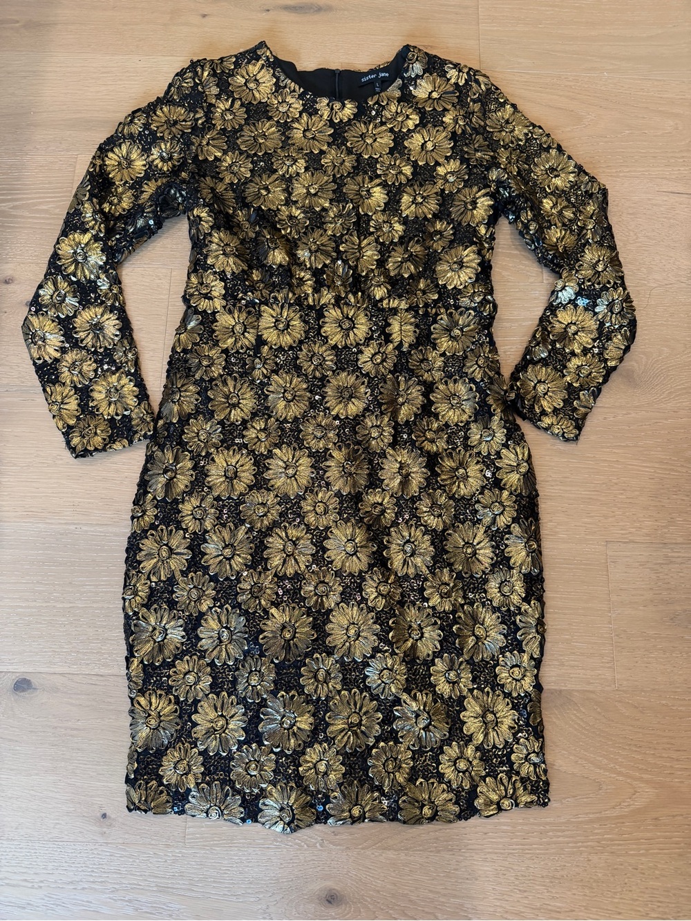 Sister Jane Gold Floral Sequin Sheath Dress - Black & Gold Large